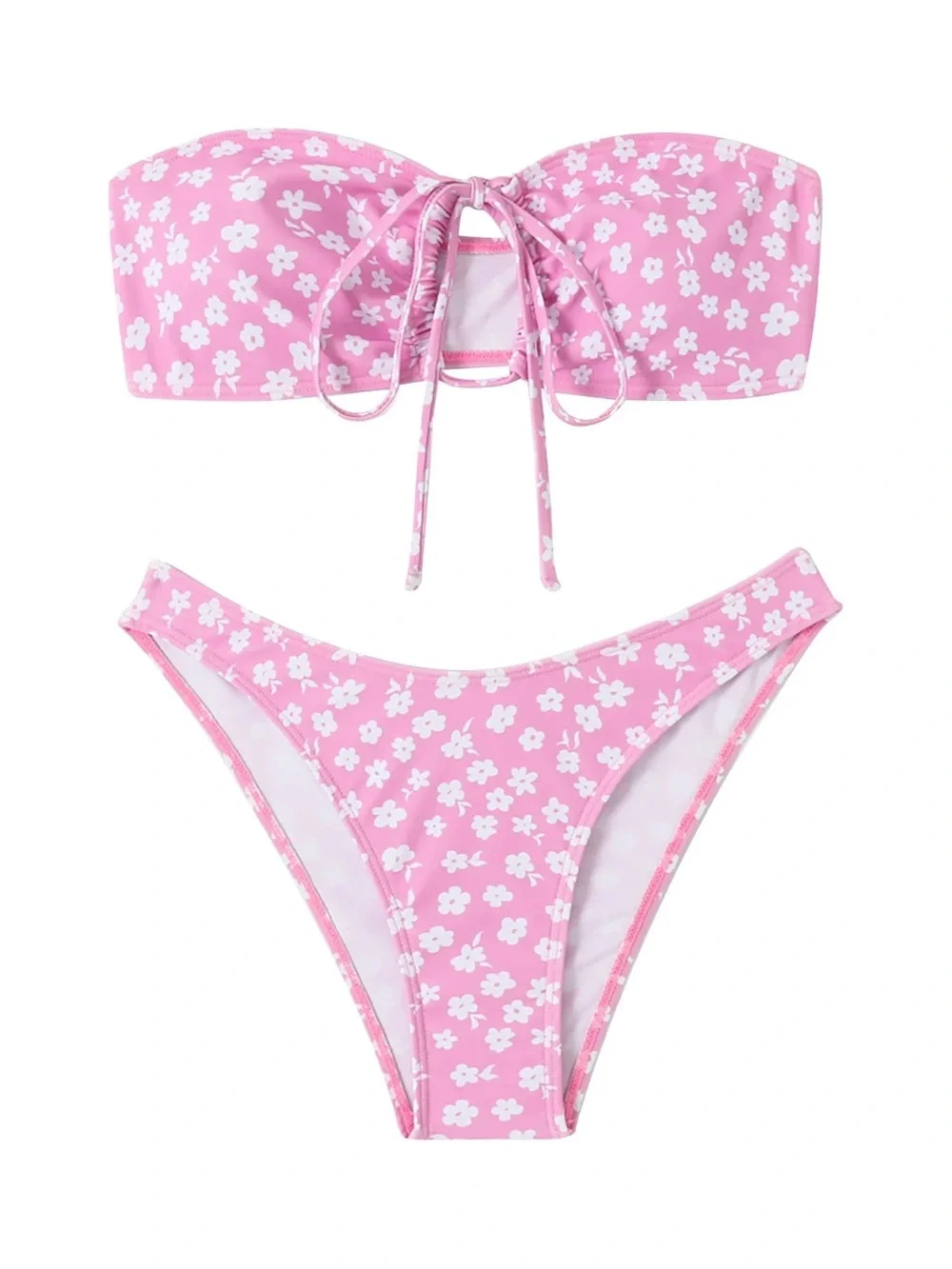 Pink Floral Bikini Set - Strapless Top & Brief NEVER WORN